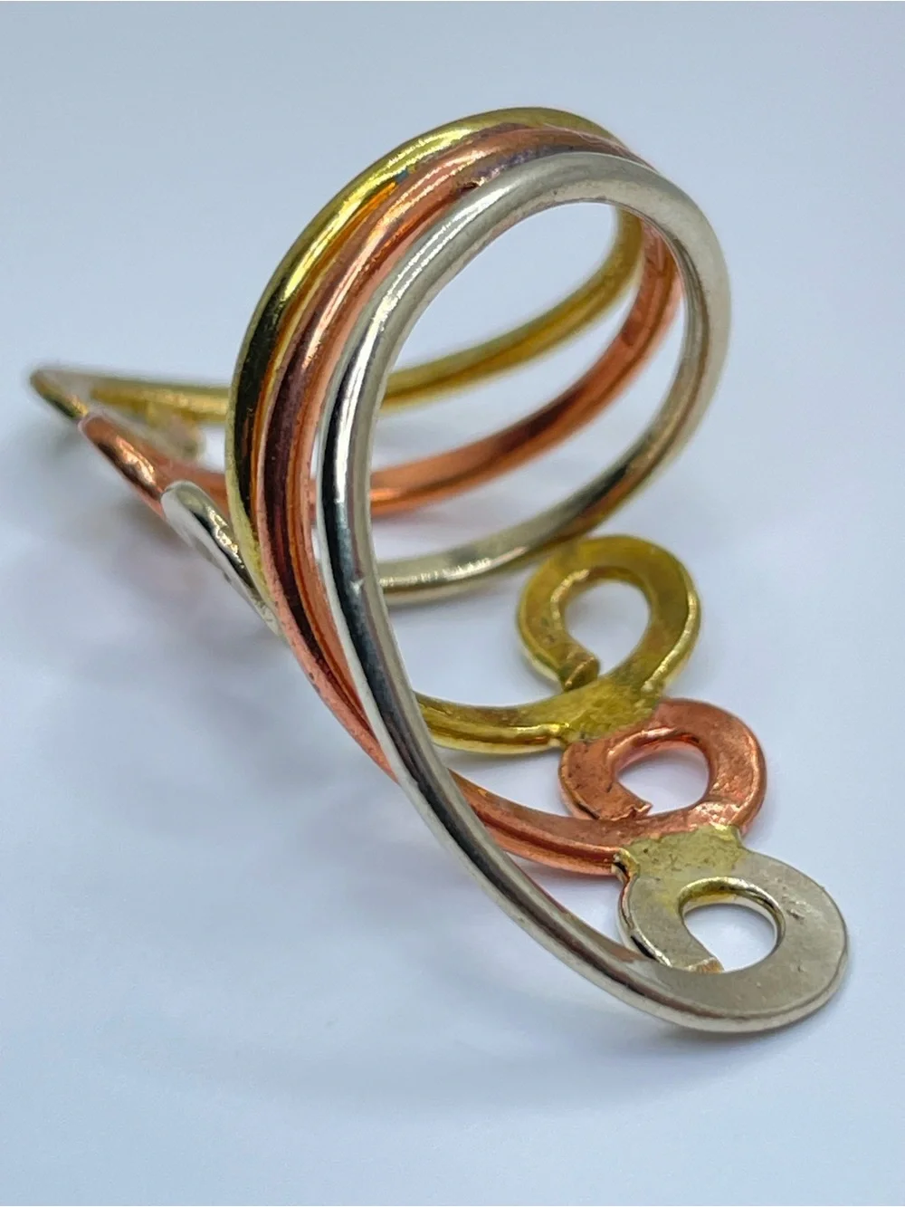 Vintage Taxco Style Tri Tone Gold Silver Copper Ring Wide Band Southwestern Sz 7